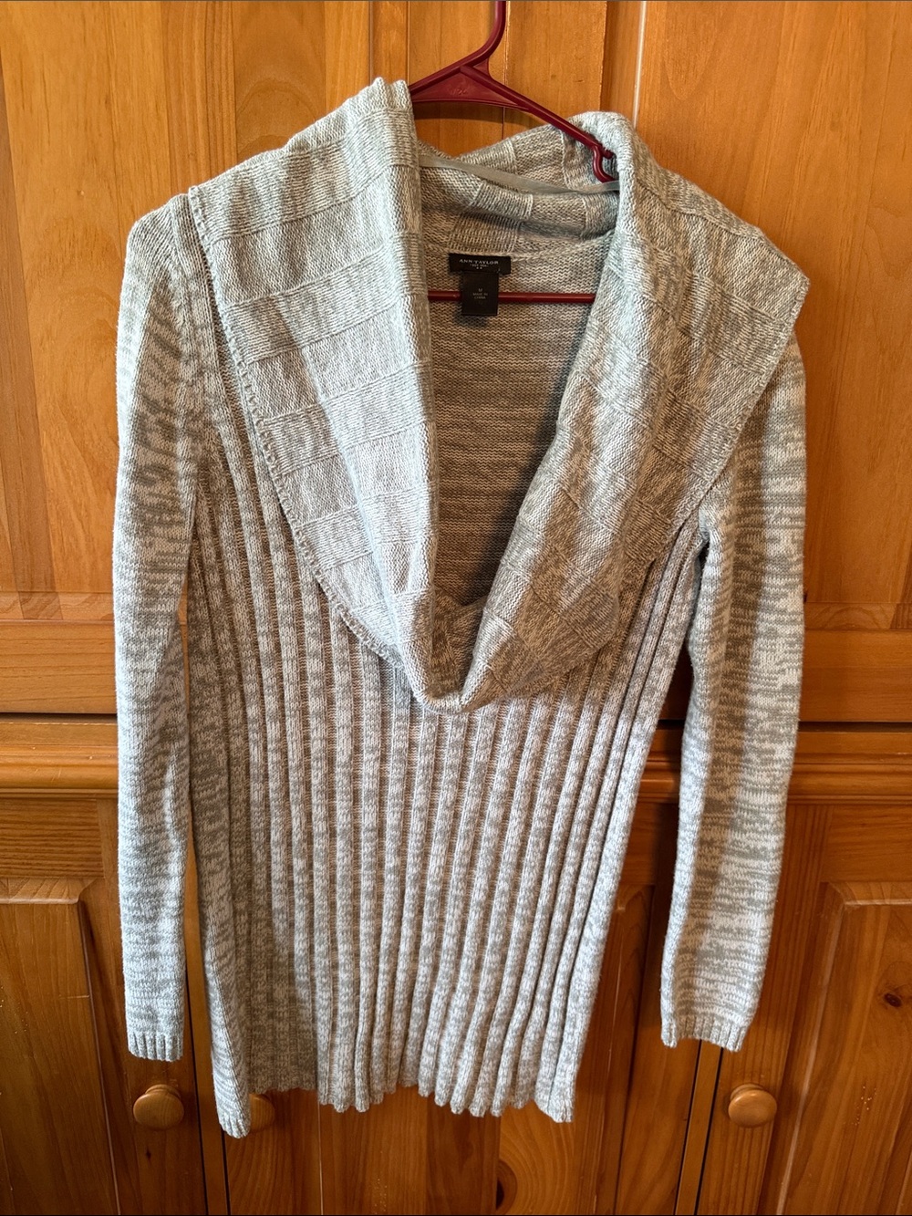 Ann Taylor Light Gray Ribbed Shawl Collar Women's Sweater